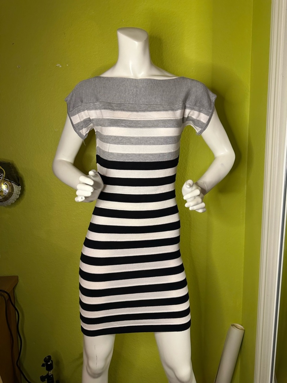 Unlabeled Gray/White/Black Stripped Mini Dress